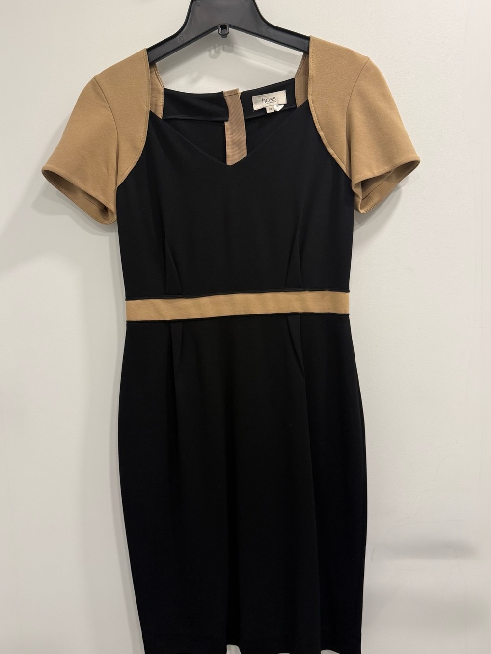 HOSS Brand Black and Camel Colorblock Midi Sheath Dress